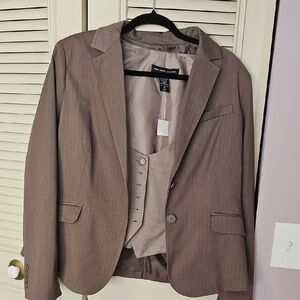New York & Company Taupe Blazer and Vest Set
